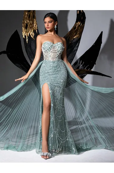 QOQ Strapless Sequined Party Formal Dress