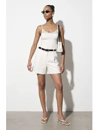 DILVIN Belted High-Waist Wide-Leg Tailored Shorts