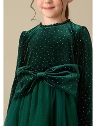 Elsie Green Velvet Tulle Dress - Green - 1
