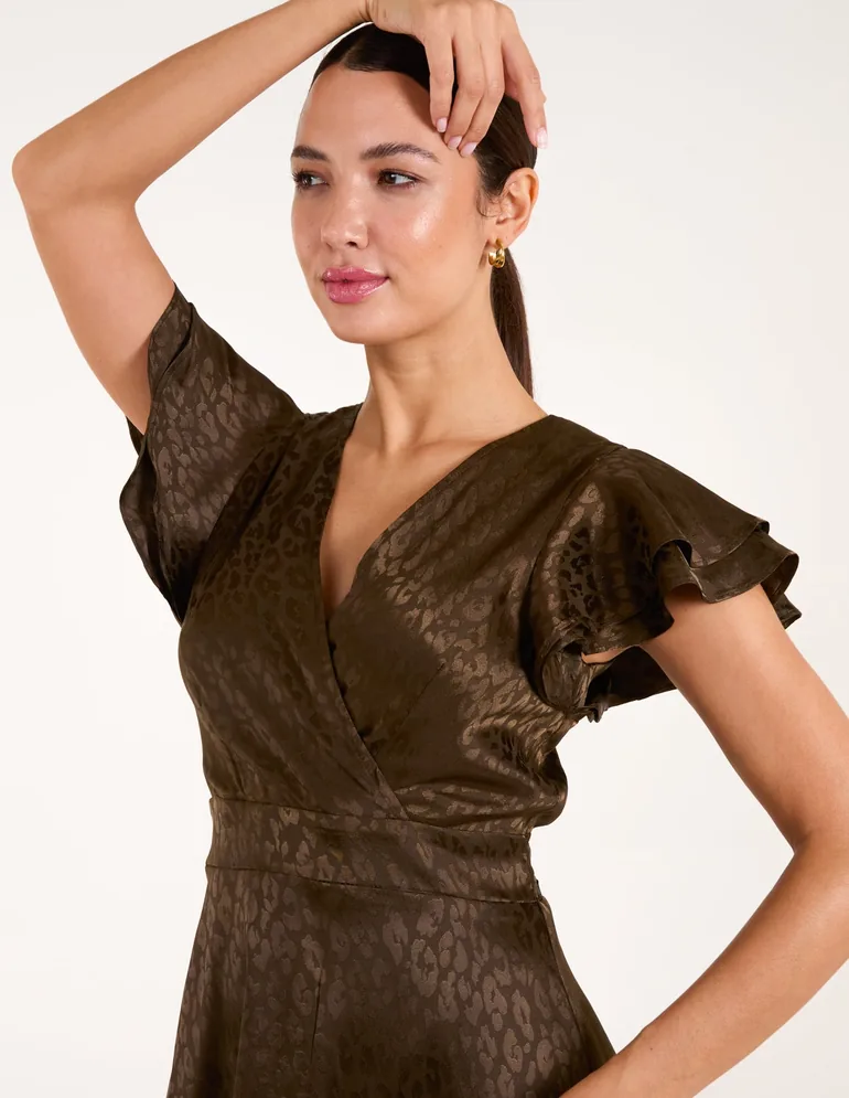 Leopard Jacquard Frill Sleeve Dress - 2
