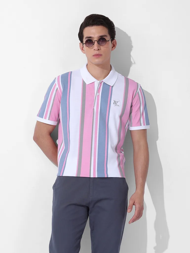 Men Regular Fit Striped Polo - 1