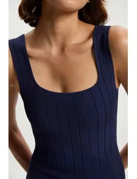 Tall Compact Stretch Square Neck Knitted Flippy Dress - 1
