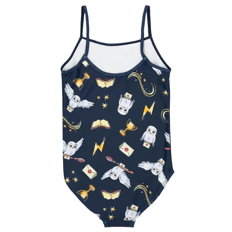Harry Potter Girls Hogwarts One Piece Swimsuit - Navy/White/Gold - 1