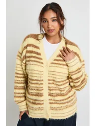 Plus Fluffy Knit Oversized Boyfriend Cardigan - orange - 1