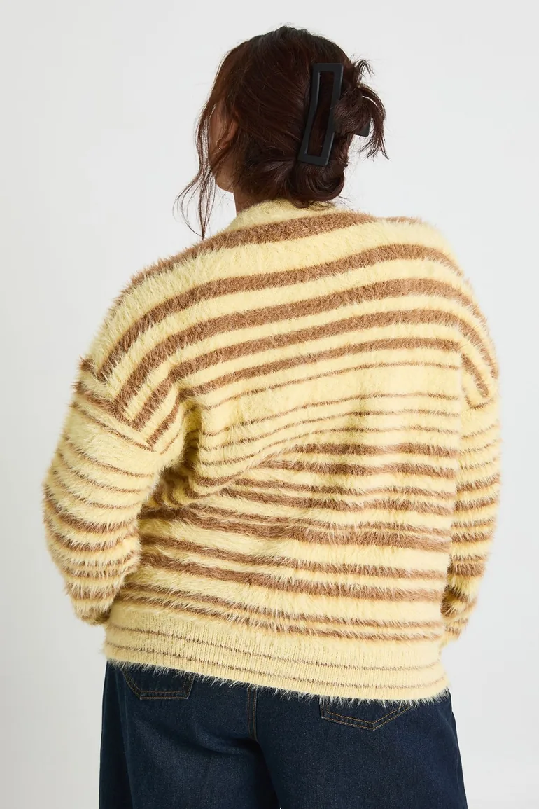 Plus Fluffy Knit Oversized Boyfriend Cardigan - orange - 2