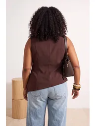 Brown Linen Look Oversized Woven Vest - 6