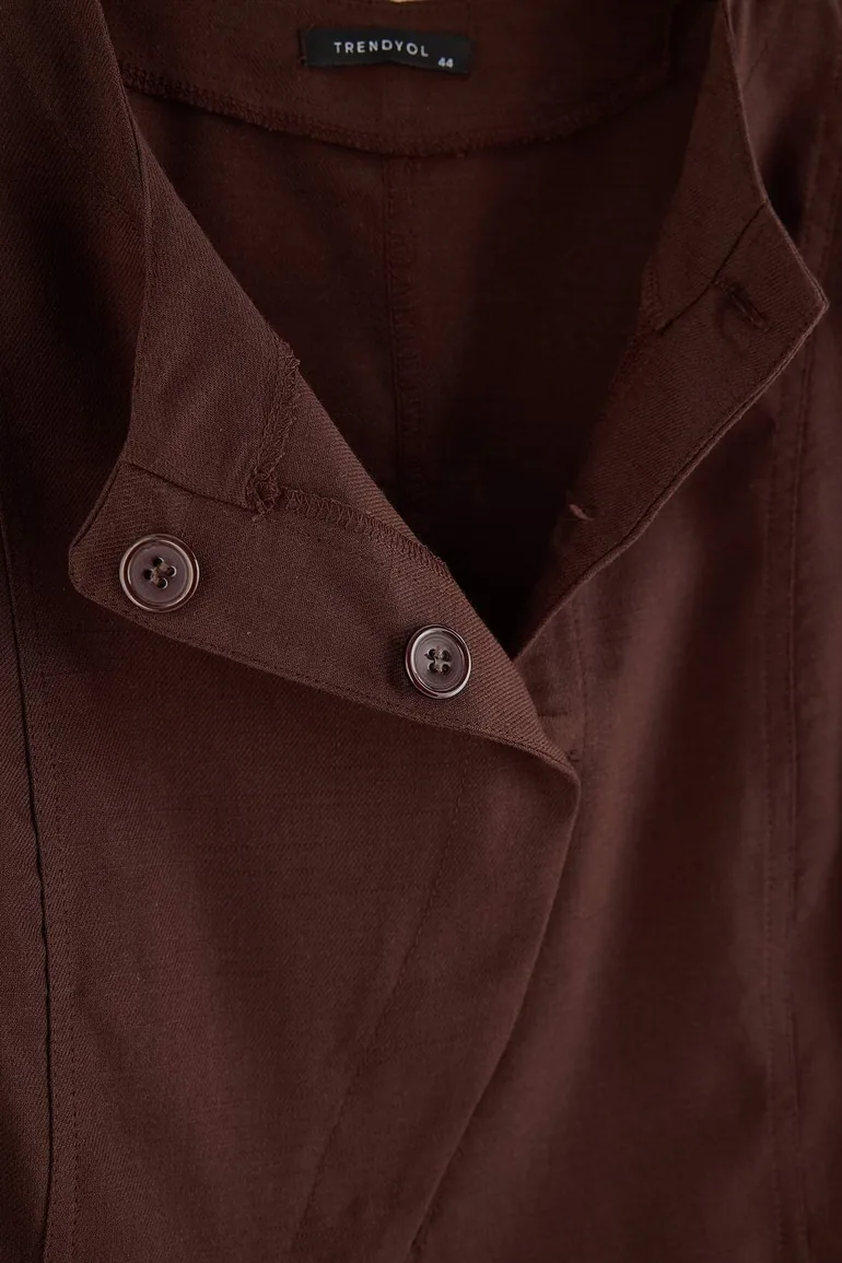 Brown Linen Look Oversized Woven Vest - 4