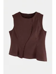 Brown Linen Look Oversized Woven Vest - 1
