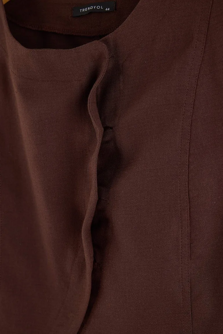 Brown Linen Look Oversized Woven Vest - 2