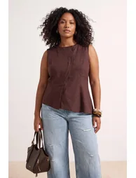 Brown Linen Look Oversized Woven Vest - 5