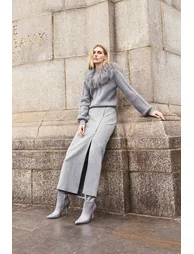 Tailored Herringbone Midi Skirt
