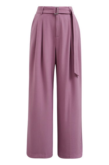 Belted Side Pocket Pleated Pants in Purple