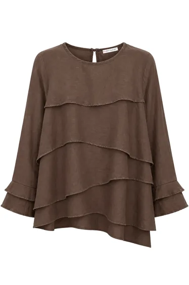 MIXRAY Frilly Long Sleeve Crew Neck Blouse