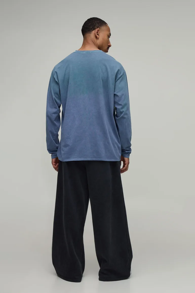 Washed Blue Oversized Homme Official Print Spray Long Sleeve T-Shirt - washed blue - 2