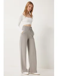 Women's Light Grey Pocket Basic Knitted Sweatpants - 3