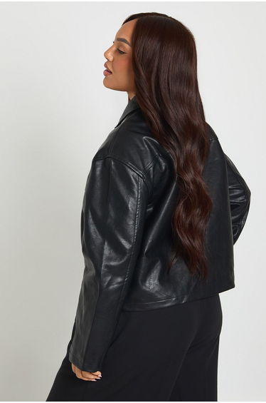 Plus Faux Leather Button Down Jacket - black product thumbnail 3