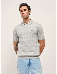 Men Pure Cotton Textured Relaxed Fit Polo - 2