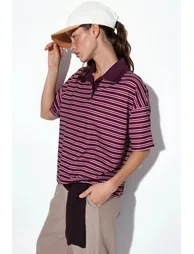 Striped Oversized Fit Polo T-Shirt - 1