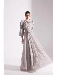 Edeline Silvery Maxi Length Flared Evening Dress