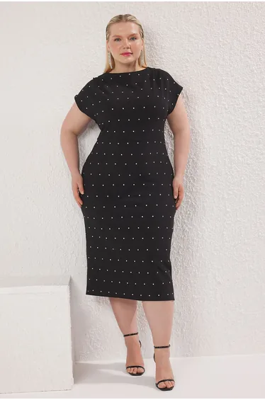 Black Sleeveless Stone Mini Woven Plus Size Party/Graduation/Evening Dress