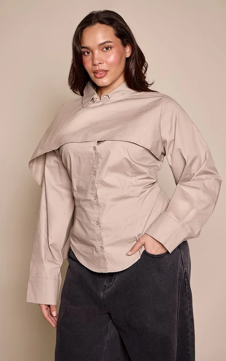 Plus Mushroom Cape Style Overlay Fitted Shirt - 1