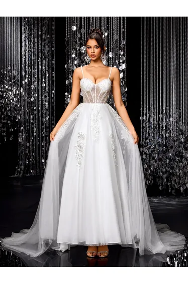 Modecrush Elegant Embroidered Beaded and Sequin Sleeveless A-line Dress