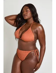 Plus Textured Tie Side Triangle Bikini Set - terracotta - 2