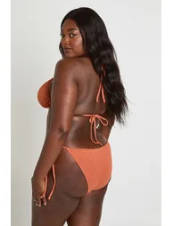 Plus Textured Tie Side Triangle Bikini Set - terracotta - 1