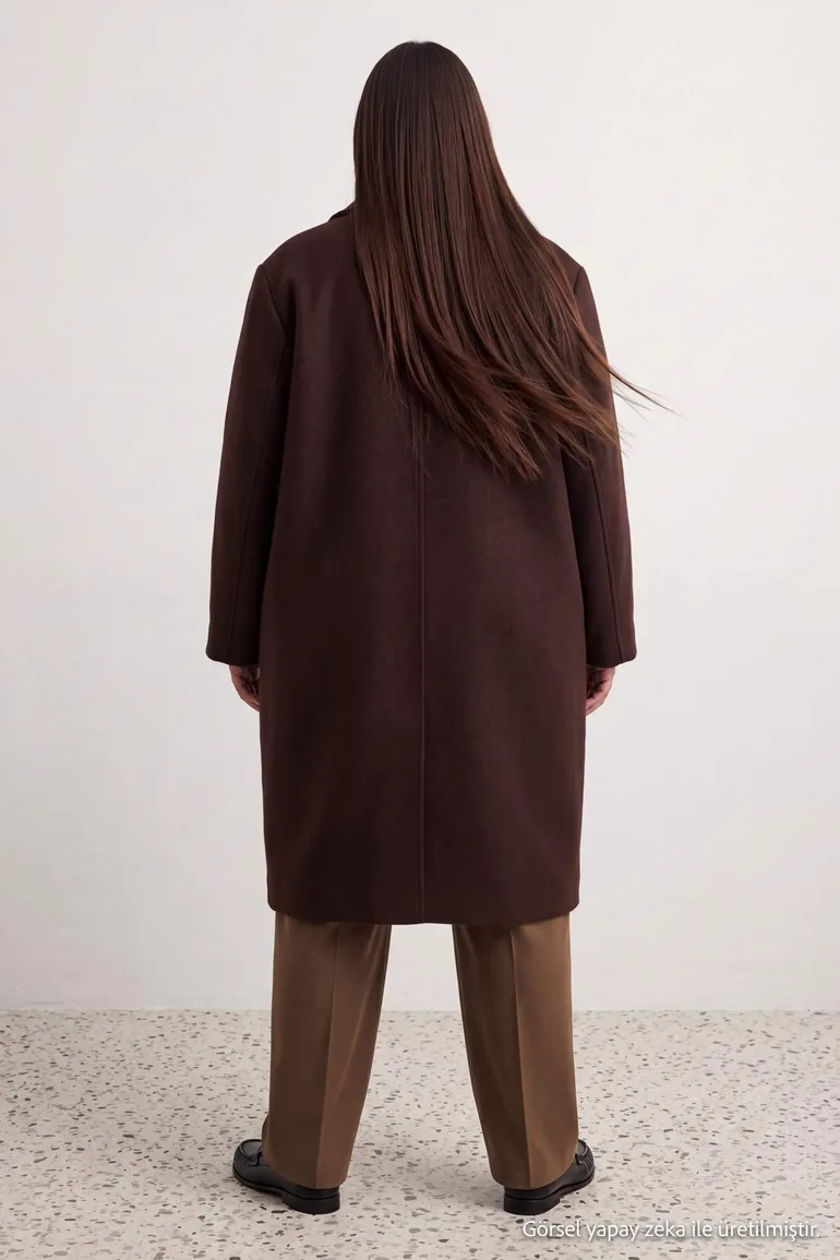 Dark Brown Oversize Fit Double Breasted Wool Blend Cashmere Coat - 2