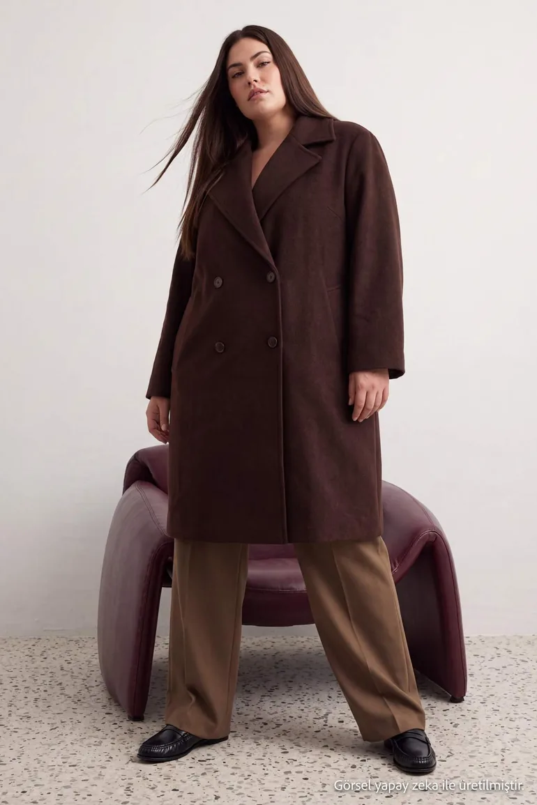 Dark Brown Oversize Fit Double Breasted Wool Blend Cashmere Coat