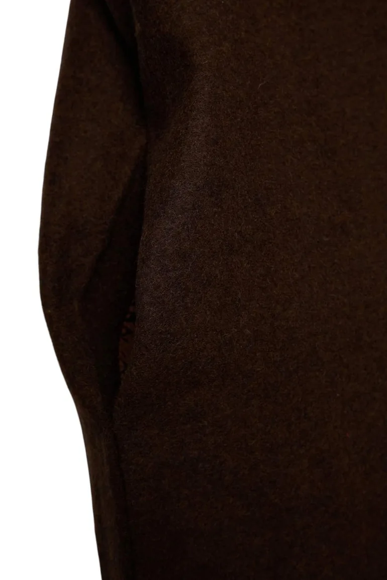 Dark Brown Oversize Fit Double Breasted Wool Blend Cashmere Coat - 5