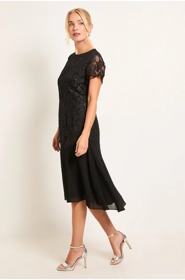 Petite Lace Asymmetric Midi Dress