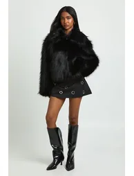 Faux Fur Collared Jacket - black