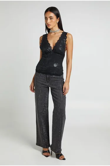 Lace Sequin Cami Top - black