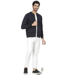 Men Navy Regular Fit Contrast Trim Jacket - 4