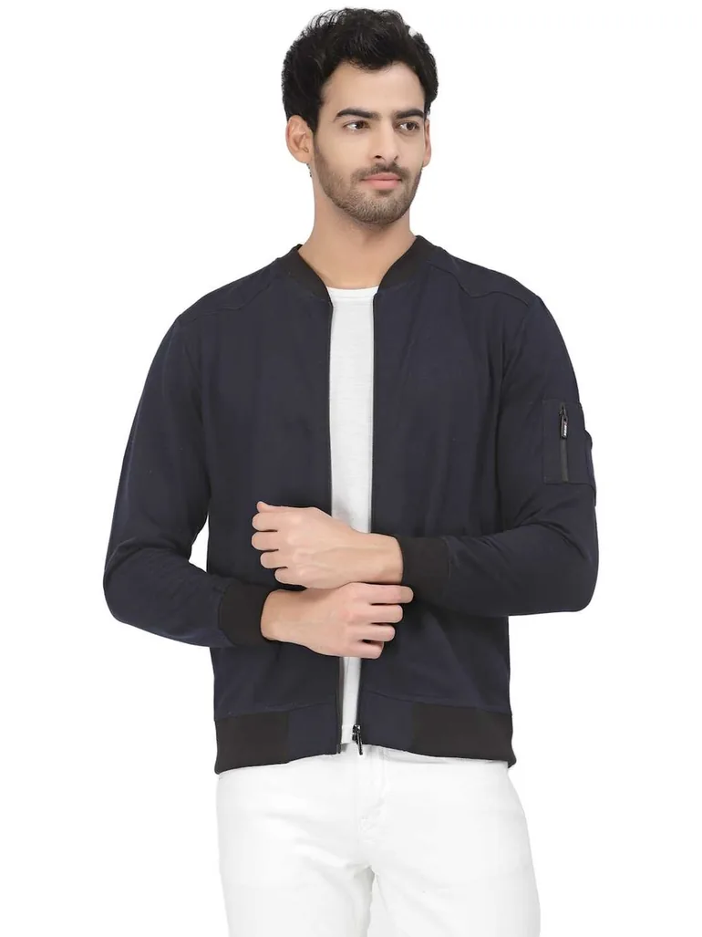 Men Navy Regular Fit Contrast Trim Jacket