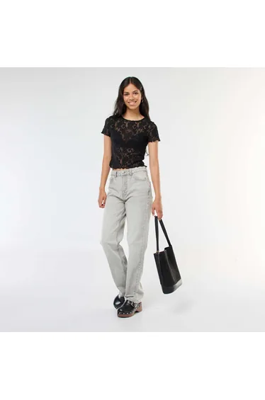 Lace Short-Sleeve T-Shirt BLACK