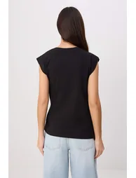 Black Plain Regular Crew Neck Low Sleeve Short 100% Cotton Knitted T-Shirt - 3