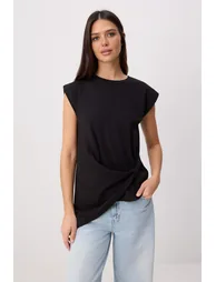 Black Plain Regular Crew Neck Low Sleeve Short 100% Cotton Knitted T-Shirt - 1