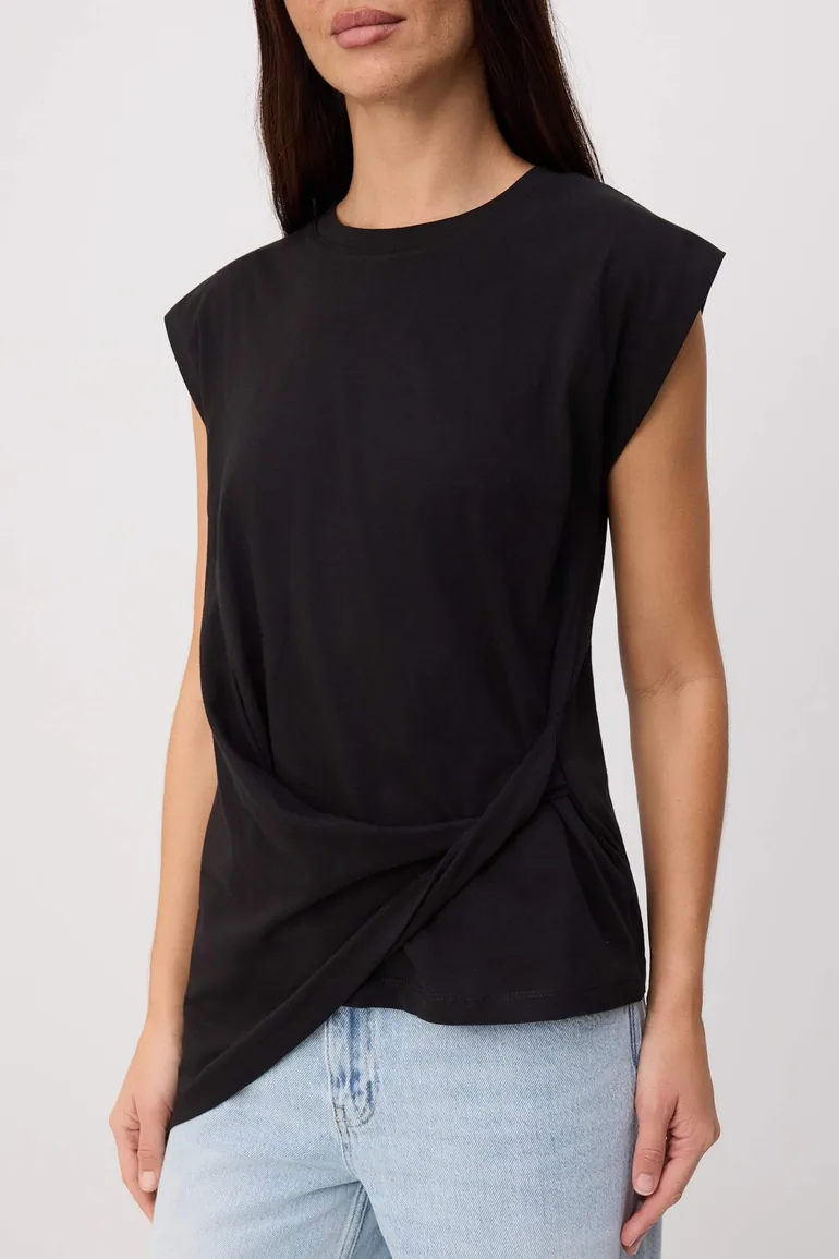 Black Plain Regular Crew Neck Low Sleeve Short 100% Cotton Knitted T-Shirt - 2
