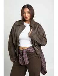 Plus Collared Jacket - brown