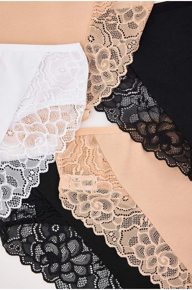 Black-White-Tan 5 Pack Lace Detailed Plus Size Panties product thumbnail 4