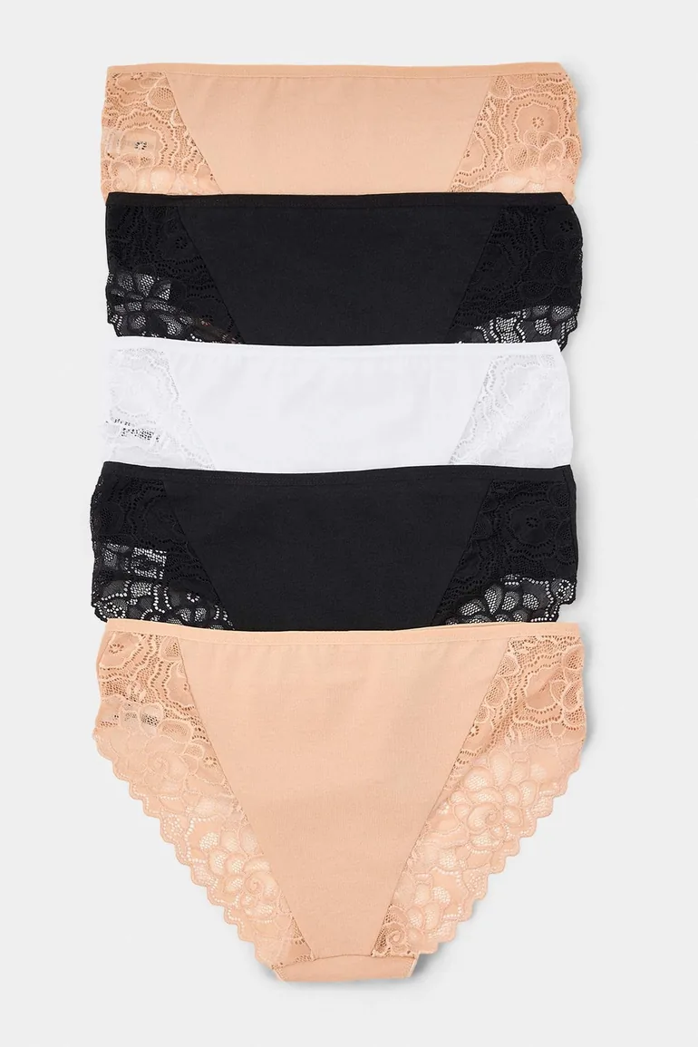 Black-White-Tan 5 Pack Lace Detailed Plus Size Panties - 2
