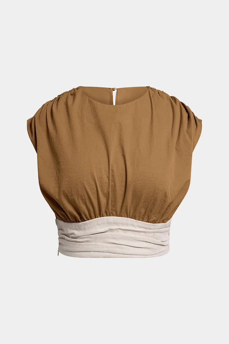 Plus Size Contrast Round Neck Ruched Tank Top