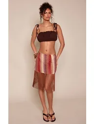 Multi Textured Fringe Hem Mini Skirt
