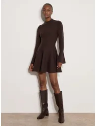 Bell Sleeve Knitted Skater Mini Dress - 1