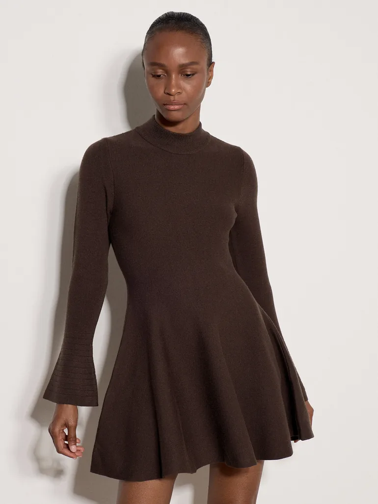Bell Sleeve Knitted Skater Mini Dress - 3