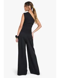 Tailored One Shoulder Wide Leg Jumpsuit - black - 1