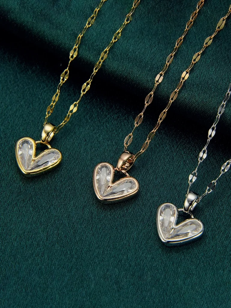 Zircon Heart Shape Pendant Necklace - 1