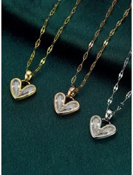 Zircon Heart Shape Pendant Necklace - 1